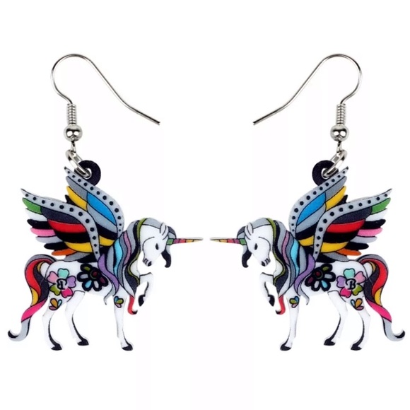ACRYLIC Earrings Rainbow Unicorn Pegasus Pegacorn - Picture 3 of 6